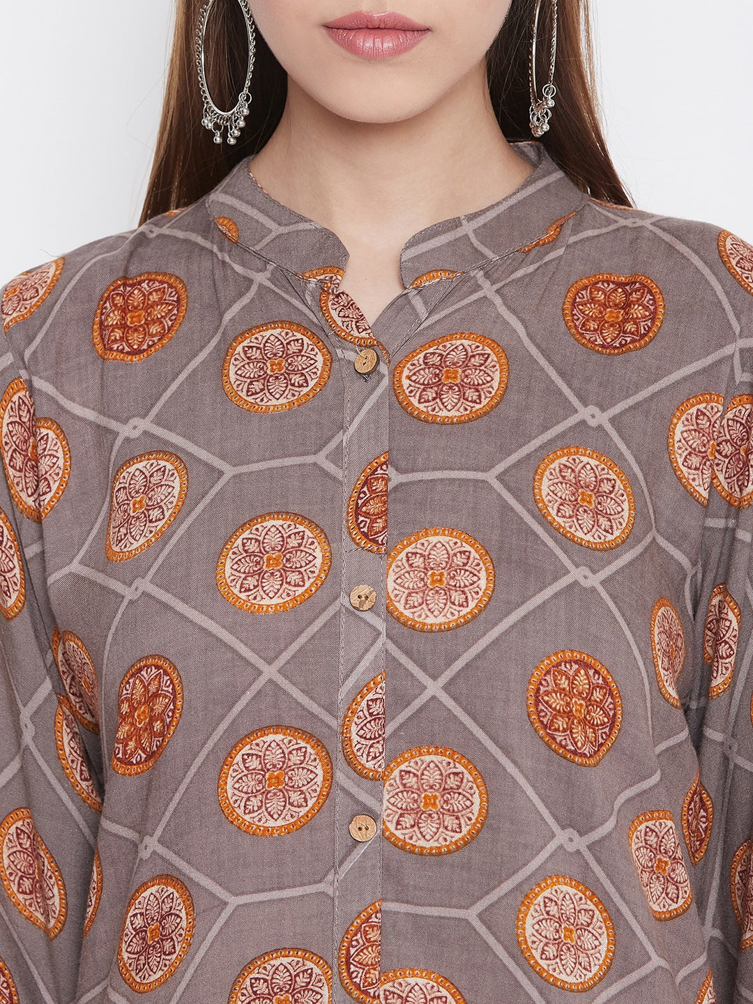 Printed sand wisp and maroon Kurti with palazzo