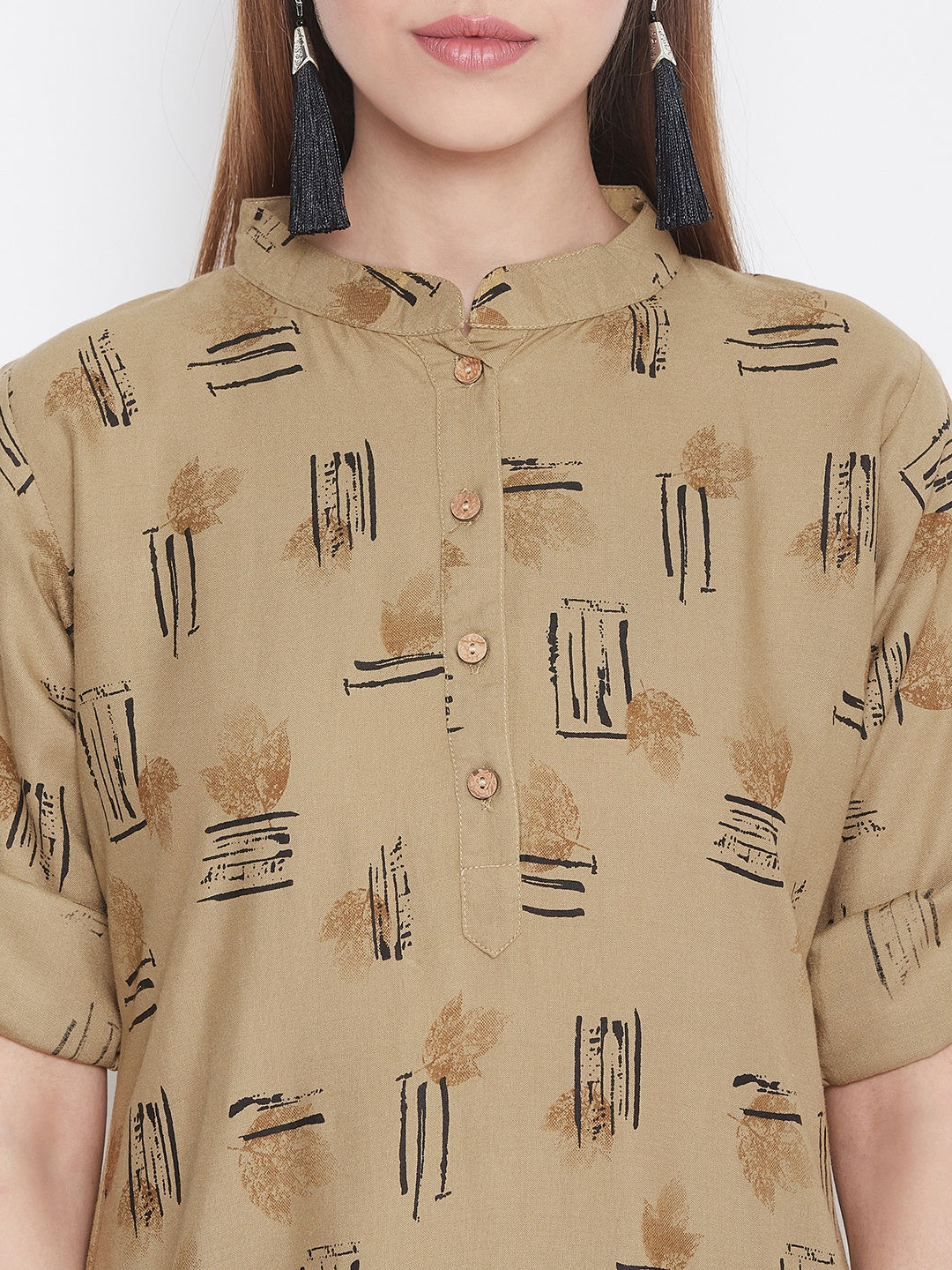 Pale Taupe Printed Short Kurta