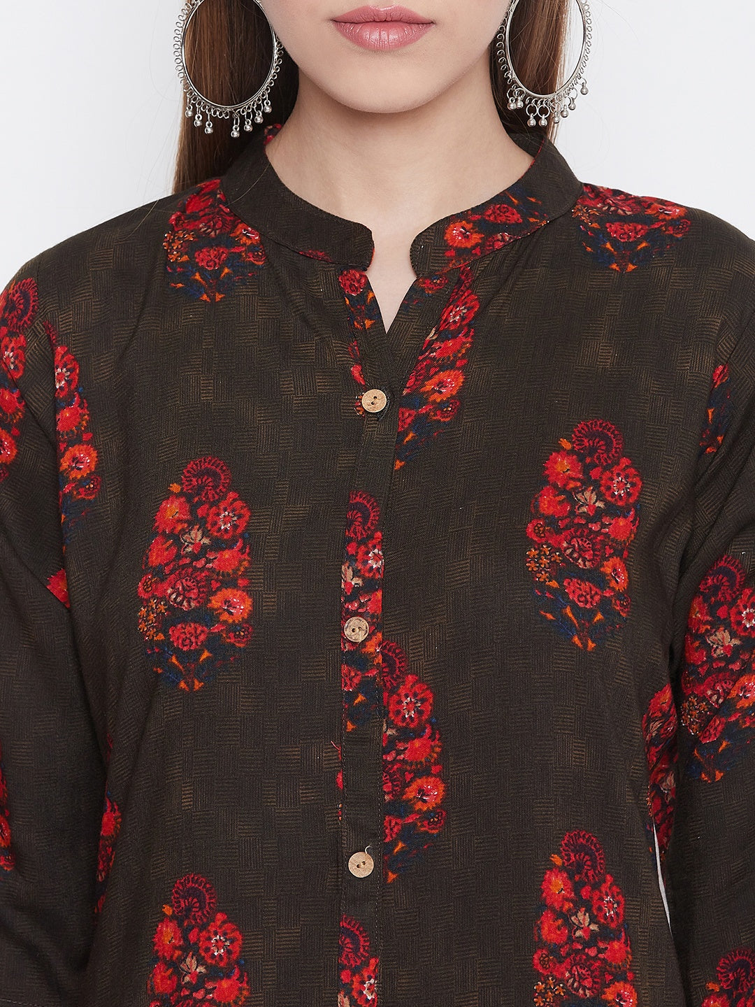 Printed Livid Brown and Red Kurti with Palazzo