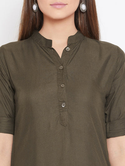 Olive Green Solid Color Kurti XXL 36"