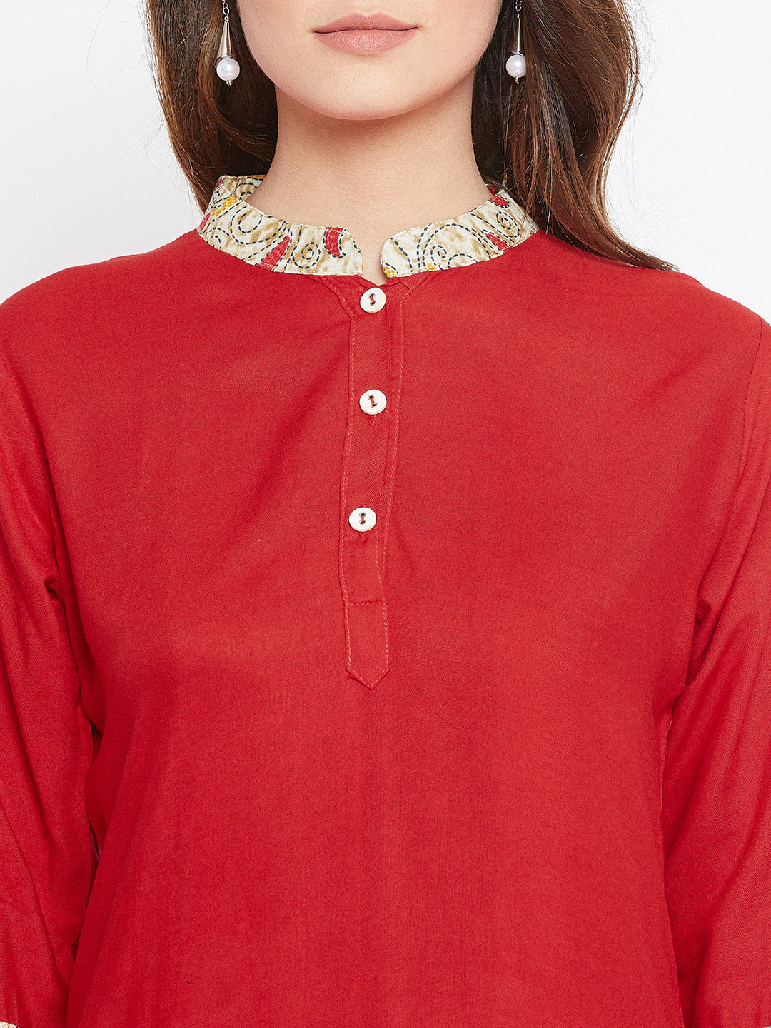 Red with Knitted Swirls Print Dhoti Set