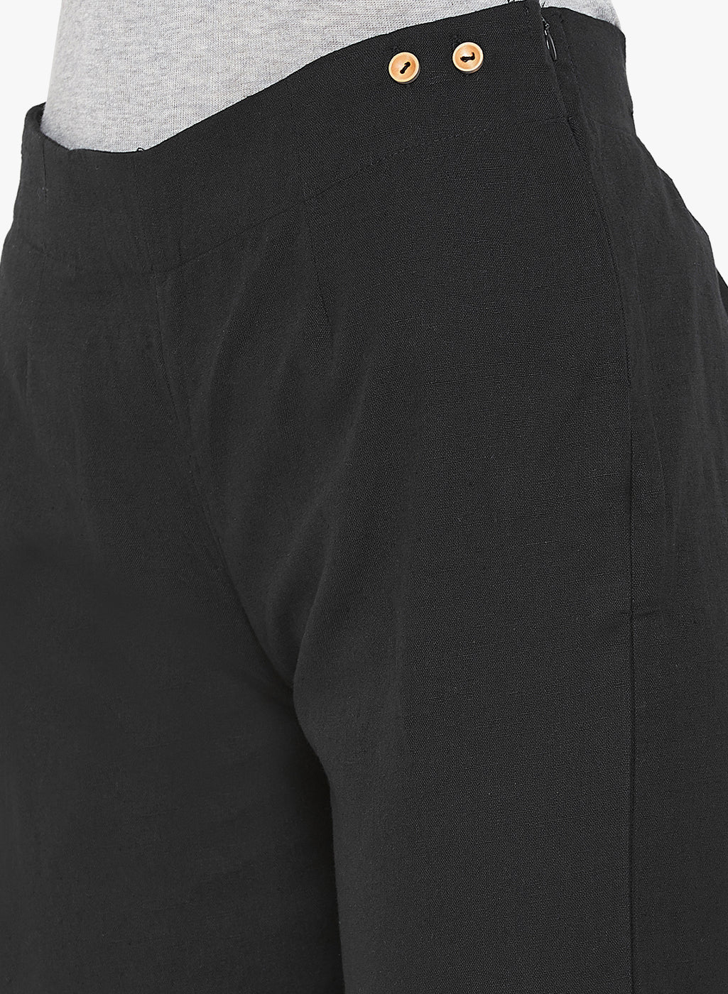 Black Cotton Slub Pants