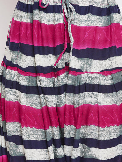 Striped Pattern Rayon Printed Patiala with Dupatta