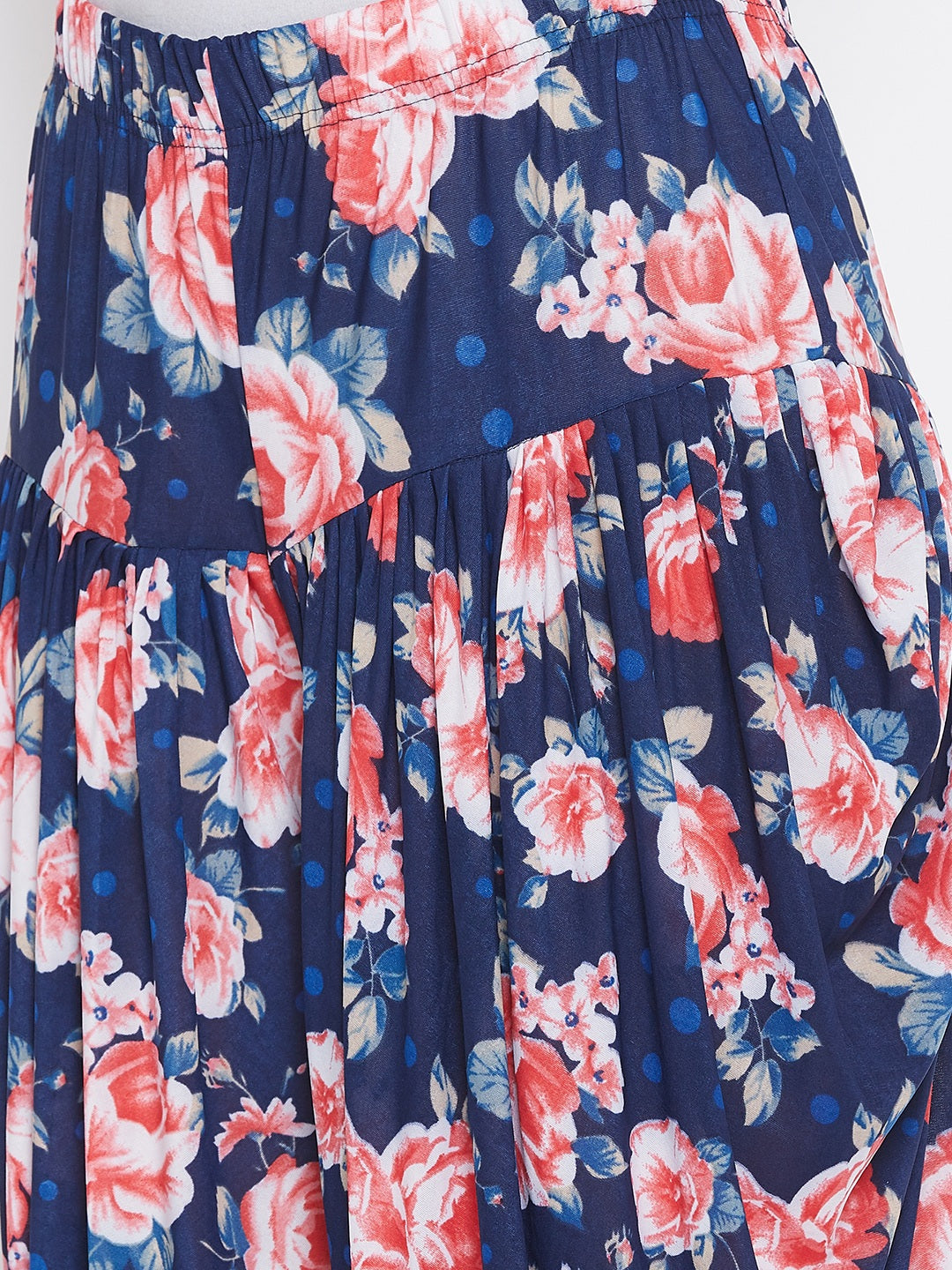 Pink and Blue Floral Printed Dhoti