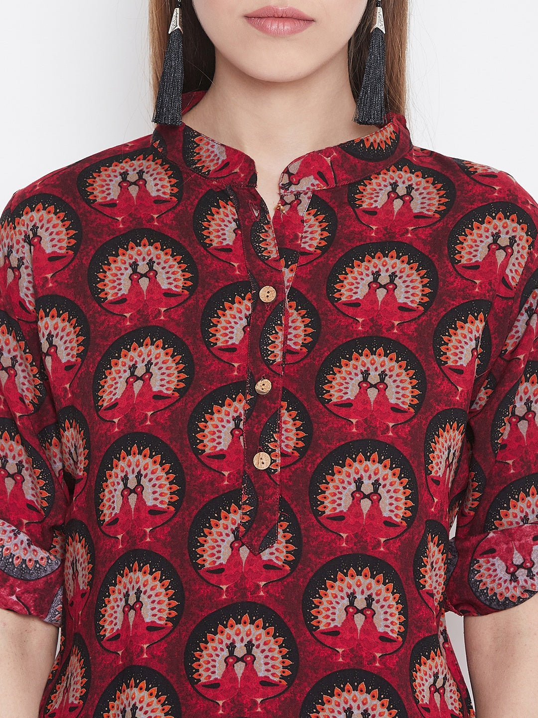 Maroon Figurative Printed Kurti