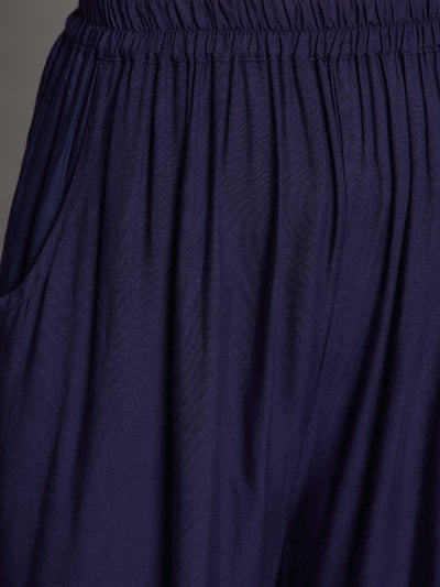 Navy Blue Plain Rayon Palazzo