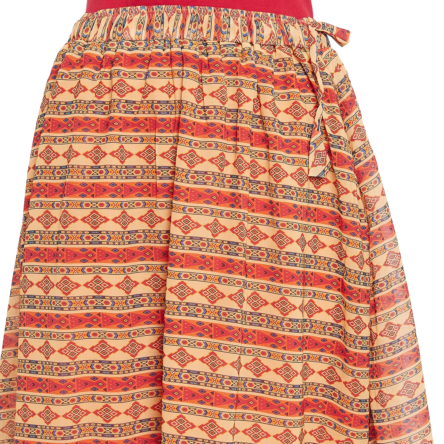 Abstract Print Red Net Lace Skirt