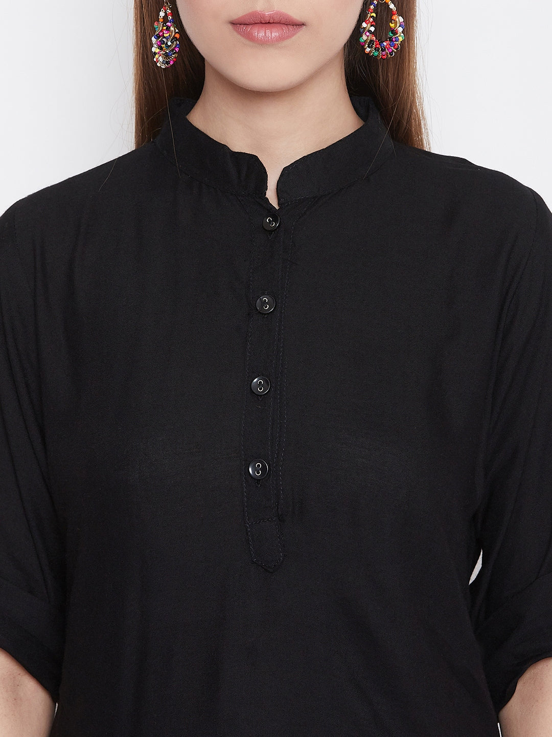 Multicolour Floating Lines Patiala with Black Kurti Set