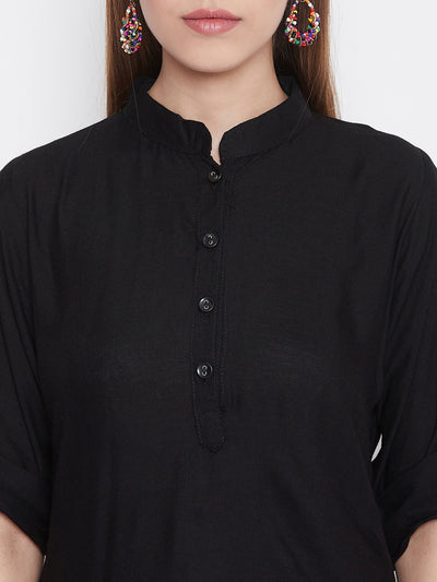 Multicolour Floating Lines Patiala with Black Kurti Set