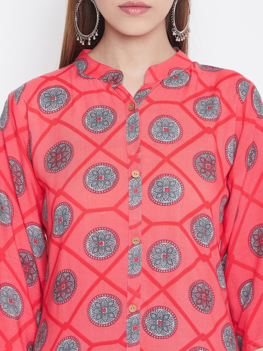 Traditional Printed Coral Kurti with Palazzo