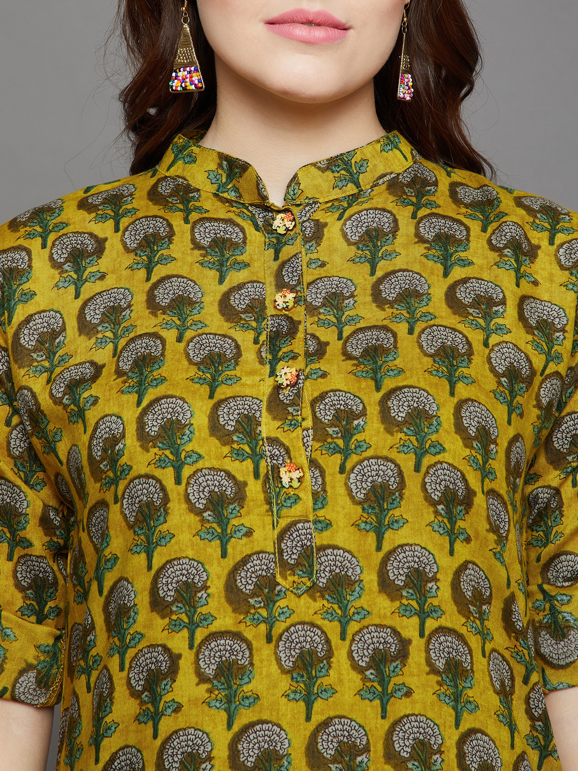 Mustard Printed Kurti