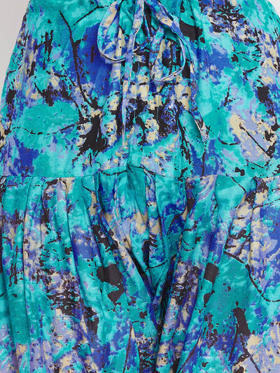 Blue Abstract Print Rayon Patiala with Dupatta