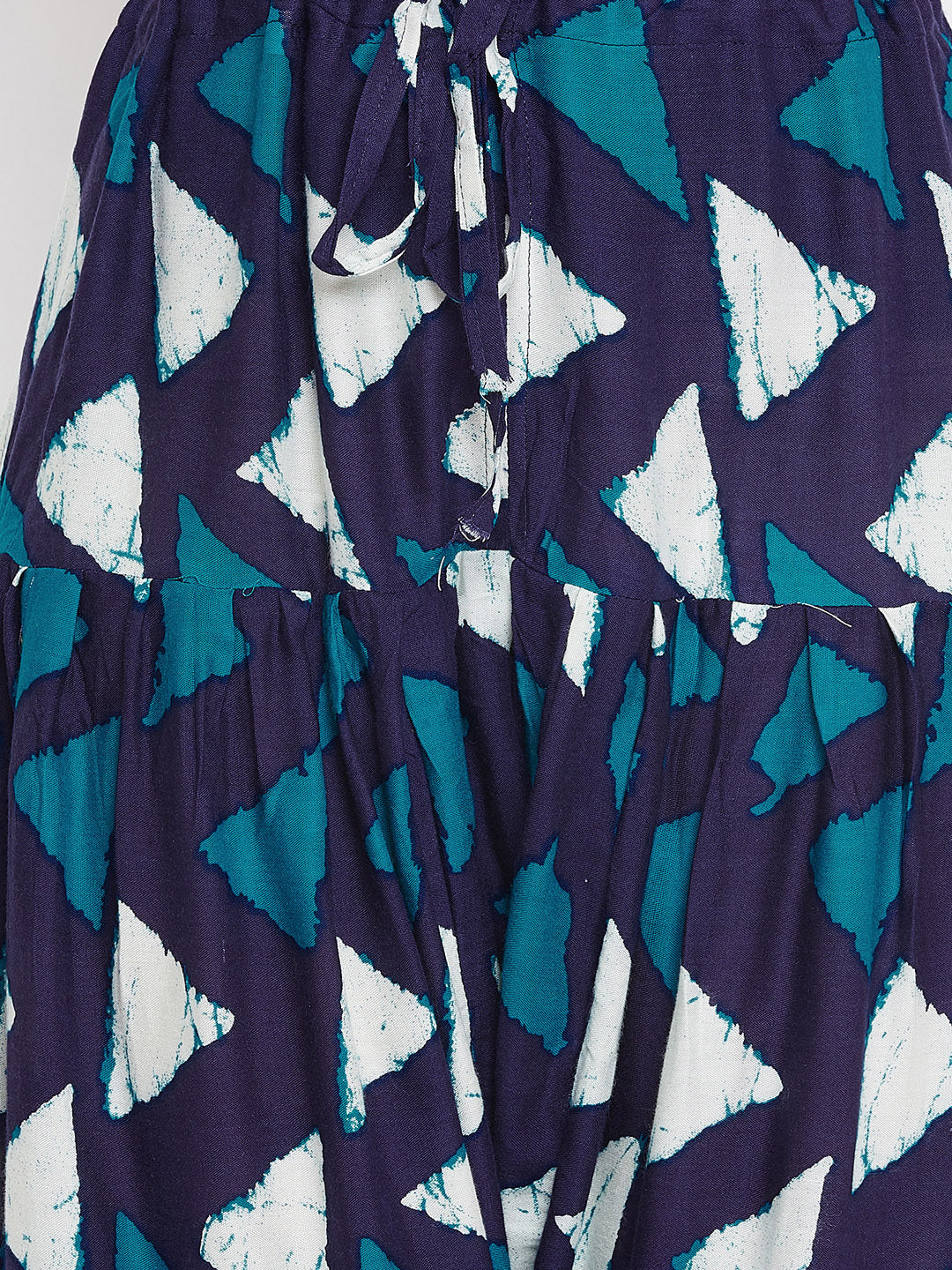 Geometric Pattern Navy Blue Printed Rayon Patiala with Dupatta