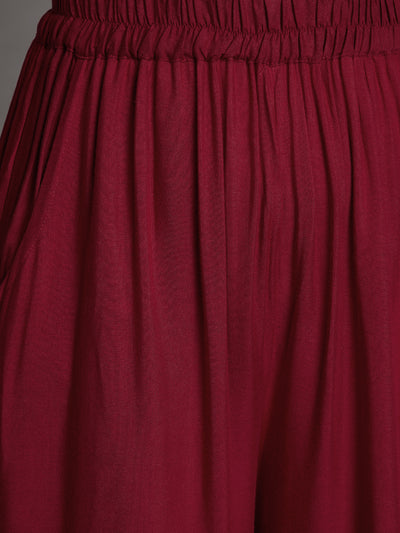 Plum Maroon Embroidery Palazzo