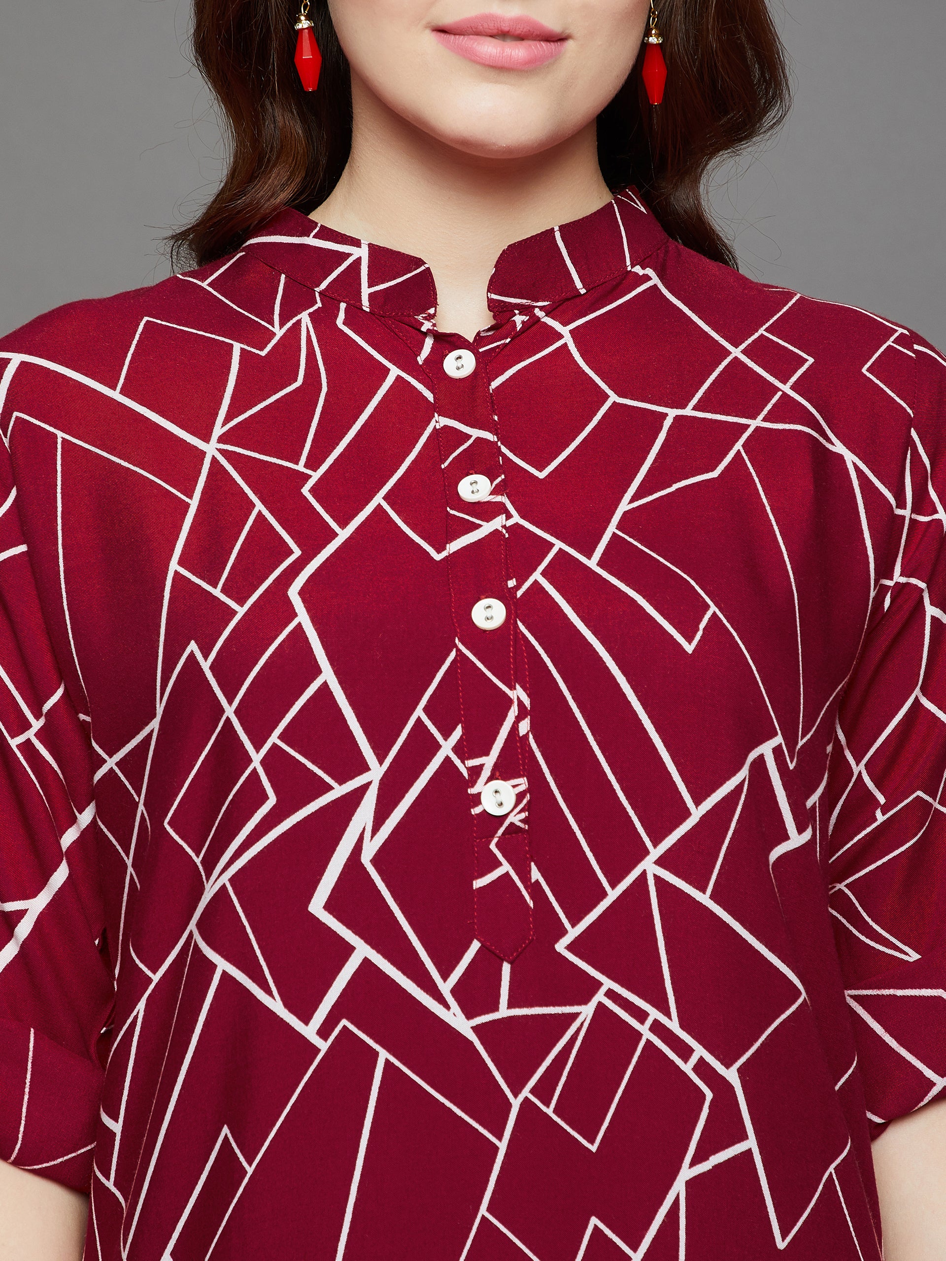 Maroon Geometry Printed Kurti