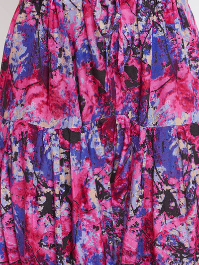 Abstract Pink Pattern Printed Rayon Patiala with Dupatta