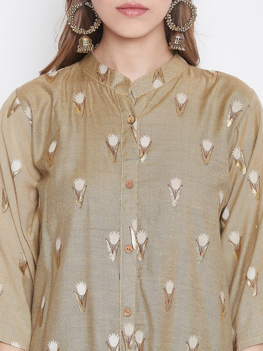 Glitter Printed Tan brown and Redwood Kurti with Palazzo