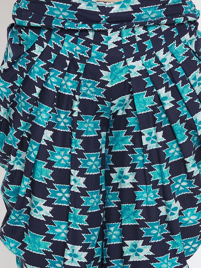 Rama Green Aztec Print Dhoti Set