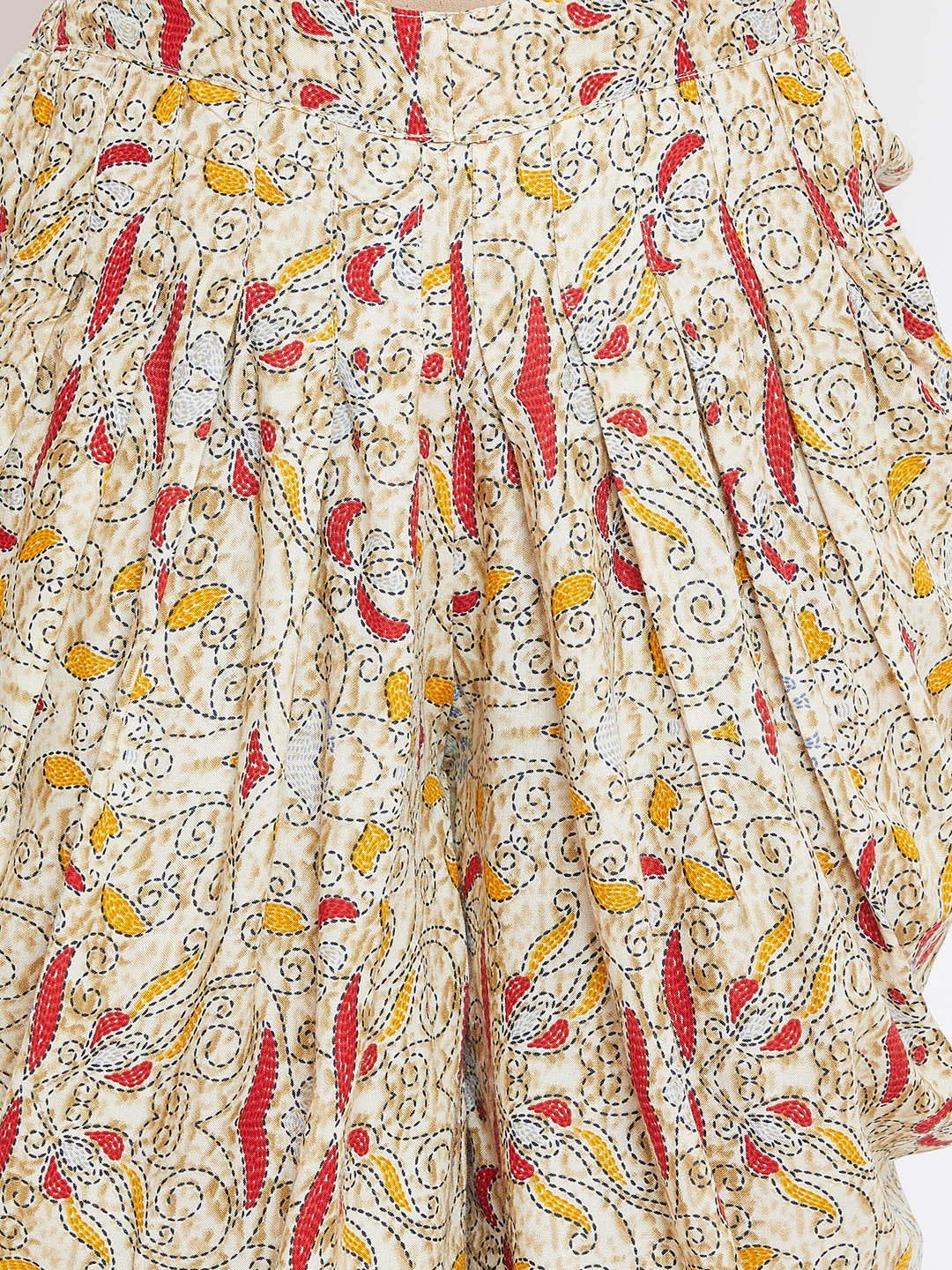 Red with Knitted Swirls Print Dhoti Set