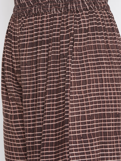 Rose Printed brown and White Kurti with Palazzo