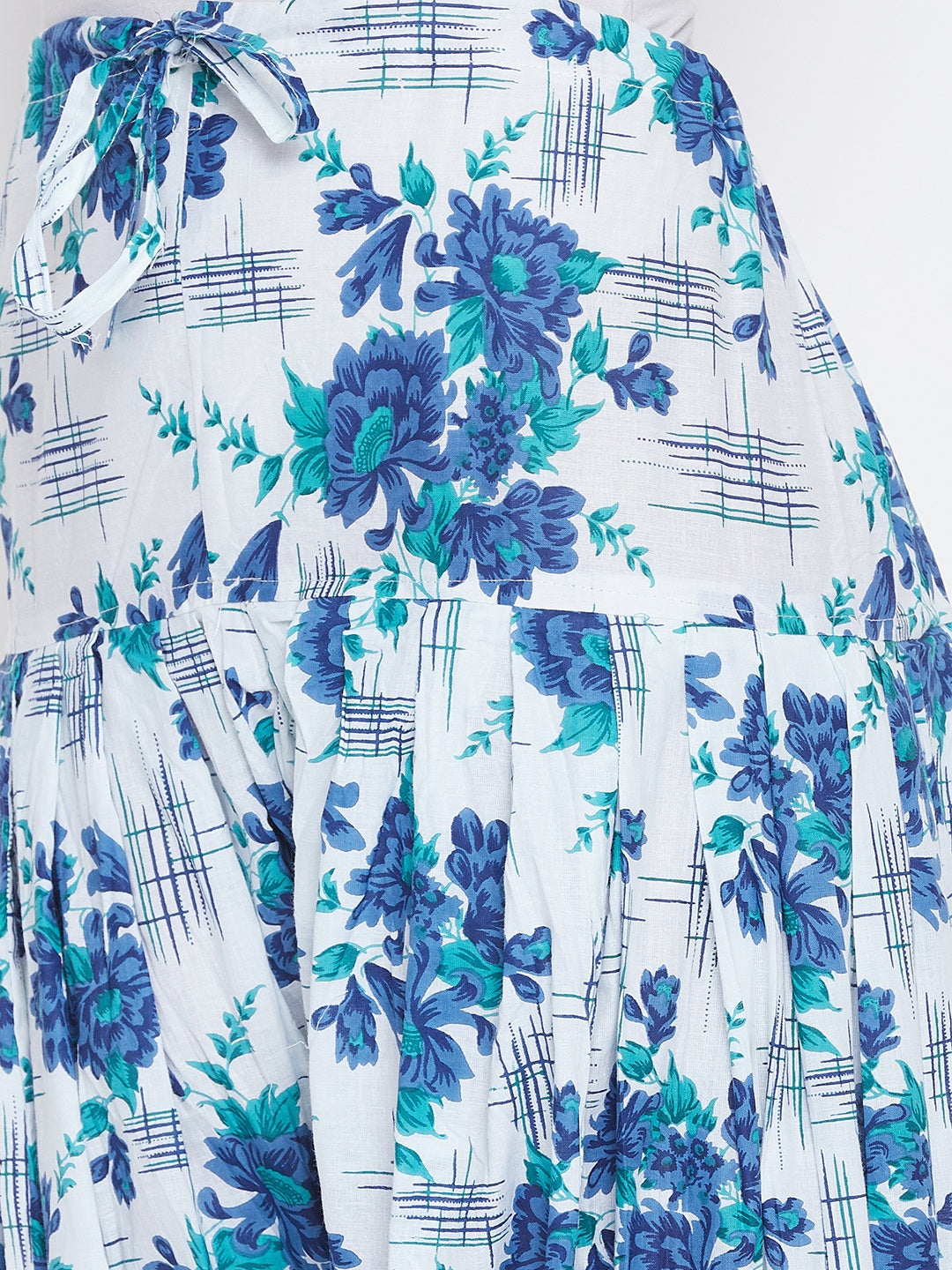 Blue Floral Printed Cotton Patiala with Dupatta