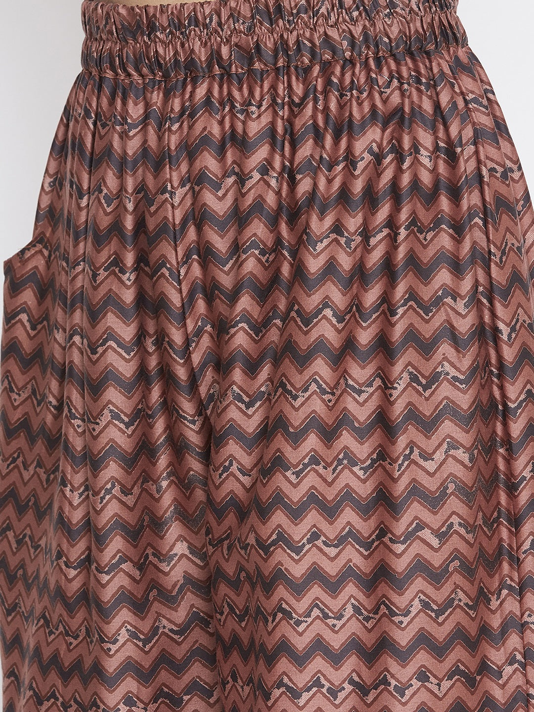 Glitter Printed Tan brown and Redwood Kurti with Palazzo