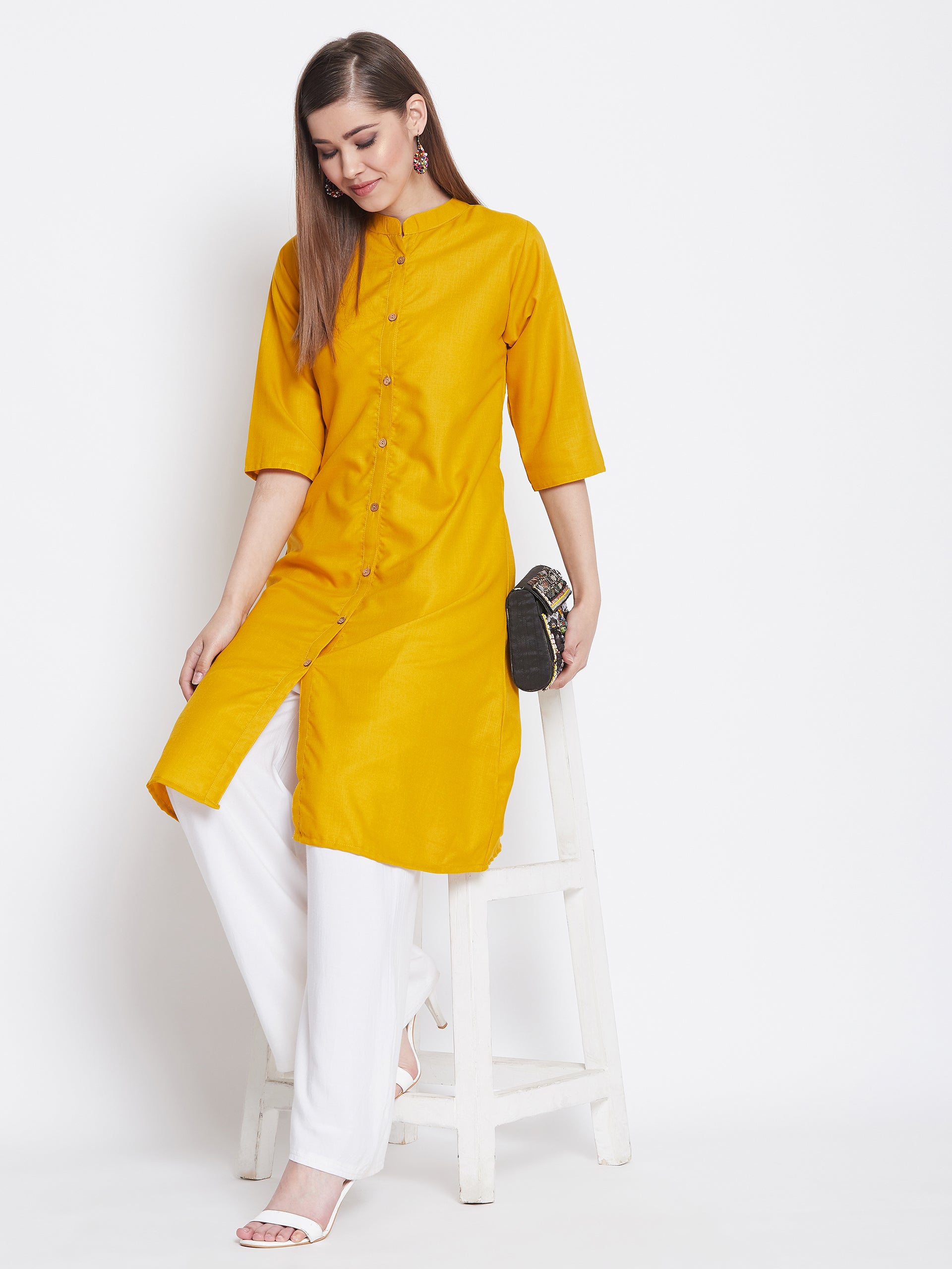 Mustard Yellow Solid Kurti