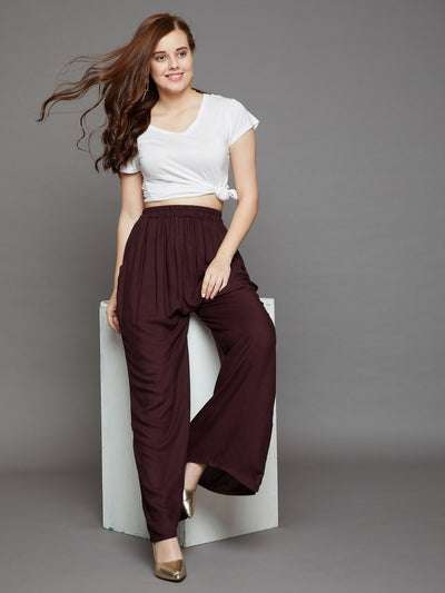 Brown Plain Rayon Palazzo