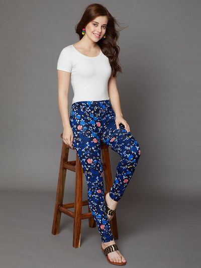 Blue Floral Printed Legging Free Size