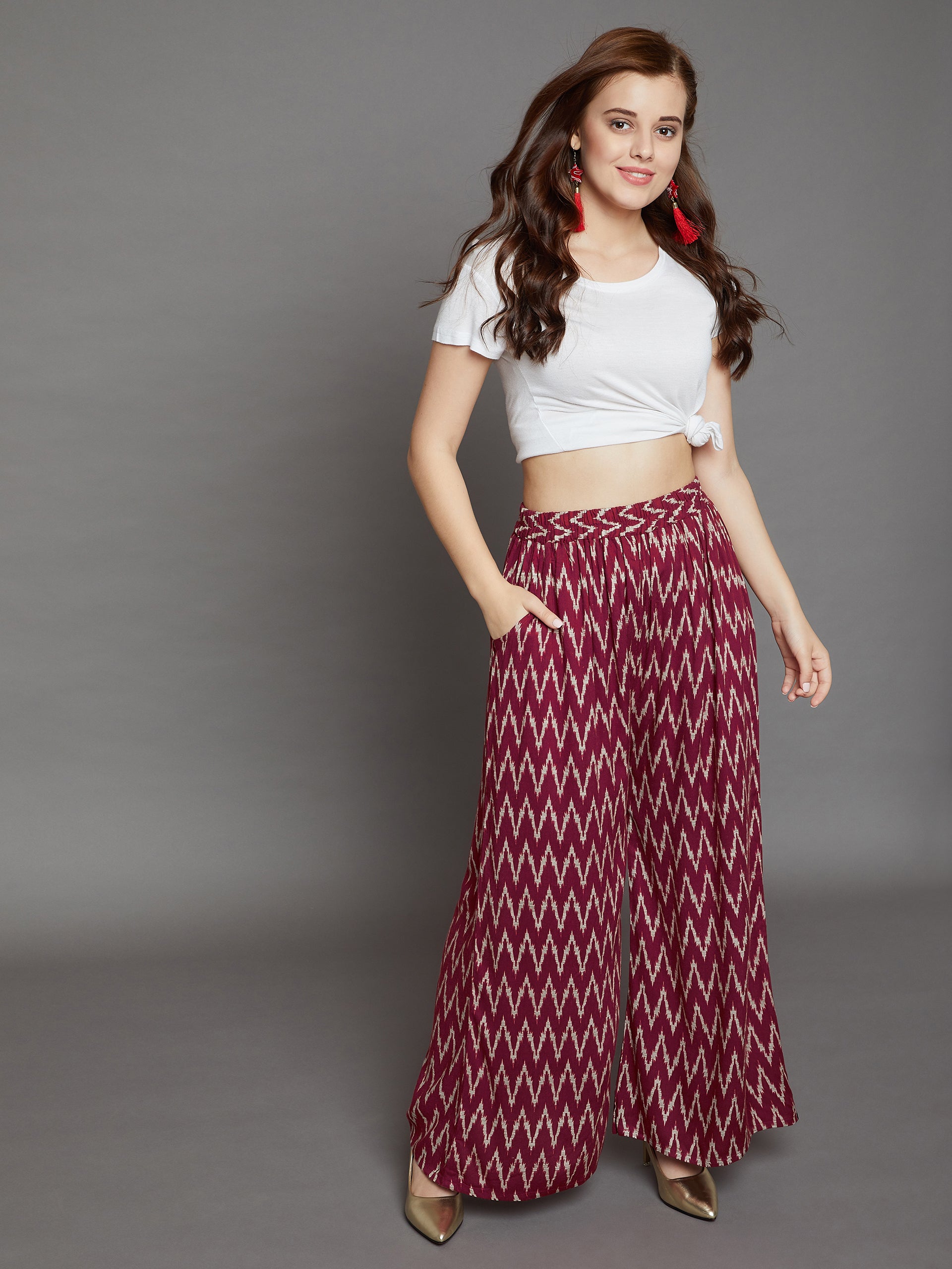 Maroon Chevron Printed Palazzo