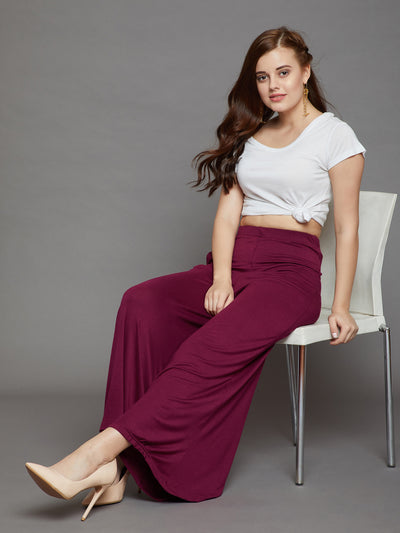 Maroon Plain Viscose Palazzo