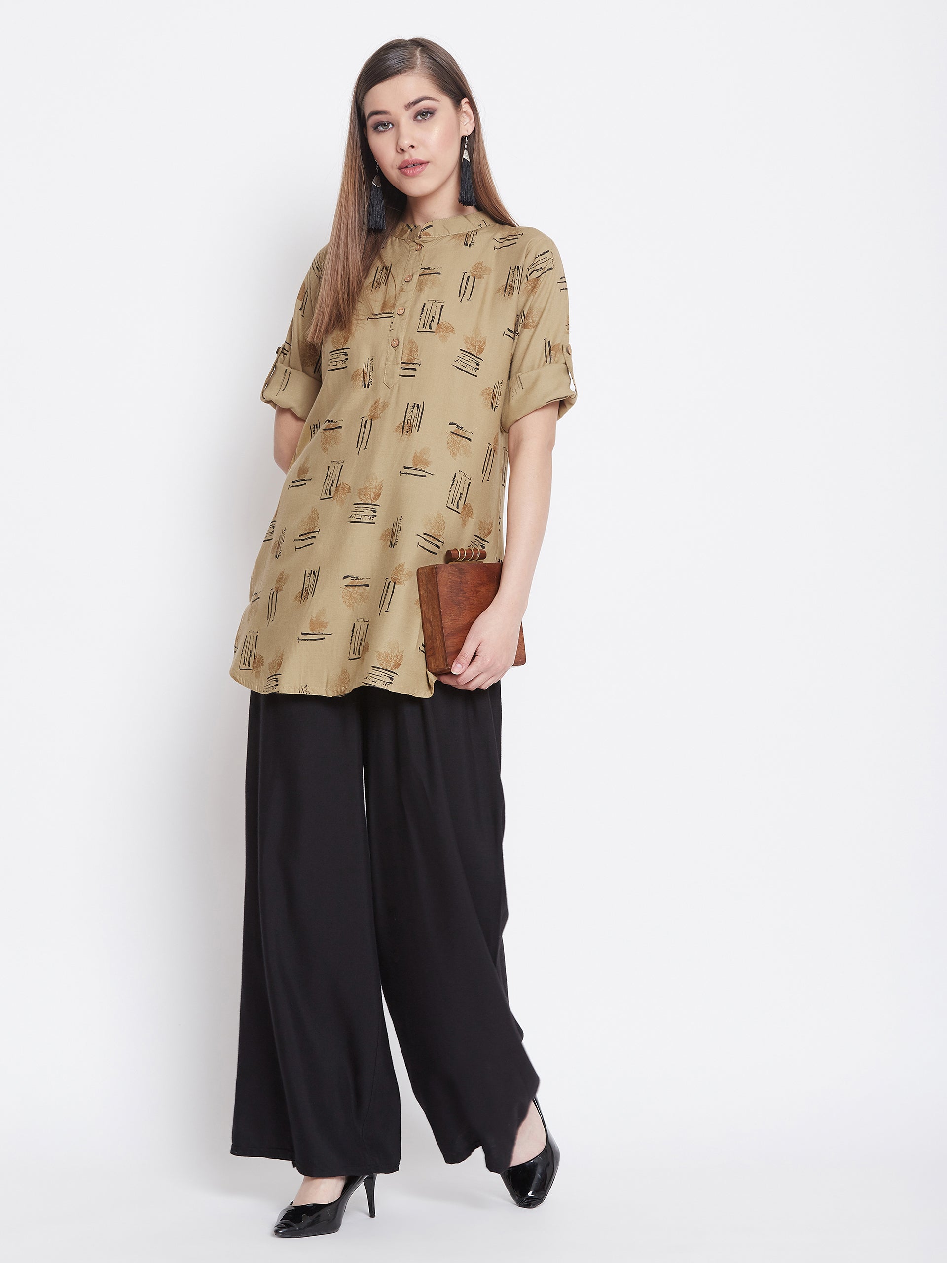 Pale Taupe Printed Short Kurta