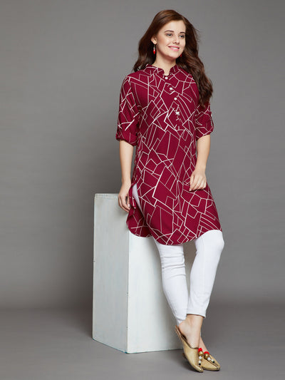 Maroon Geometry Printed Kurti One Size