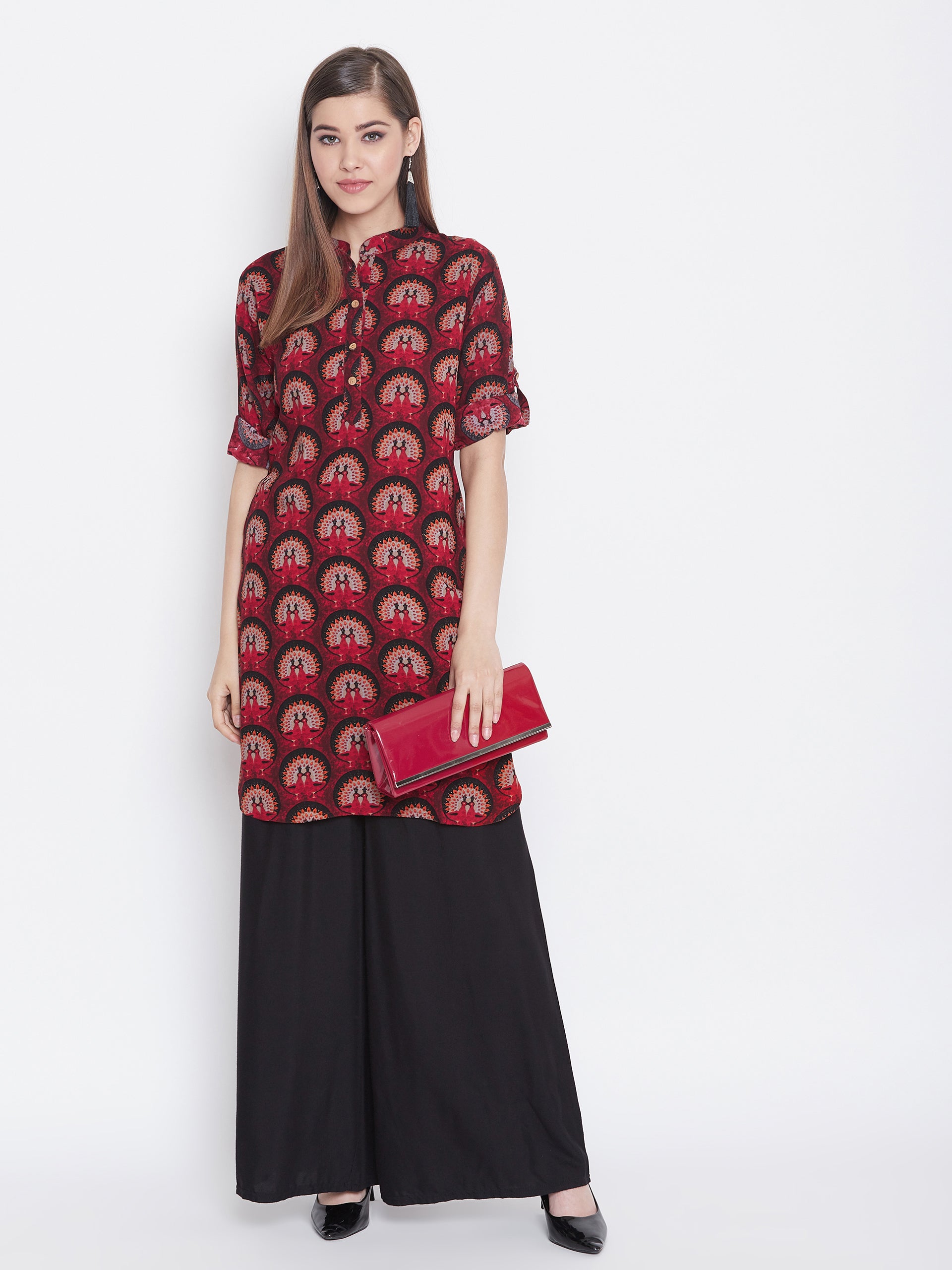 Maroon Figurative Printed Kurti One Size
