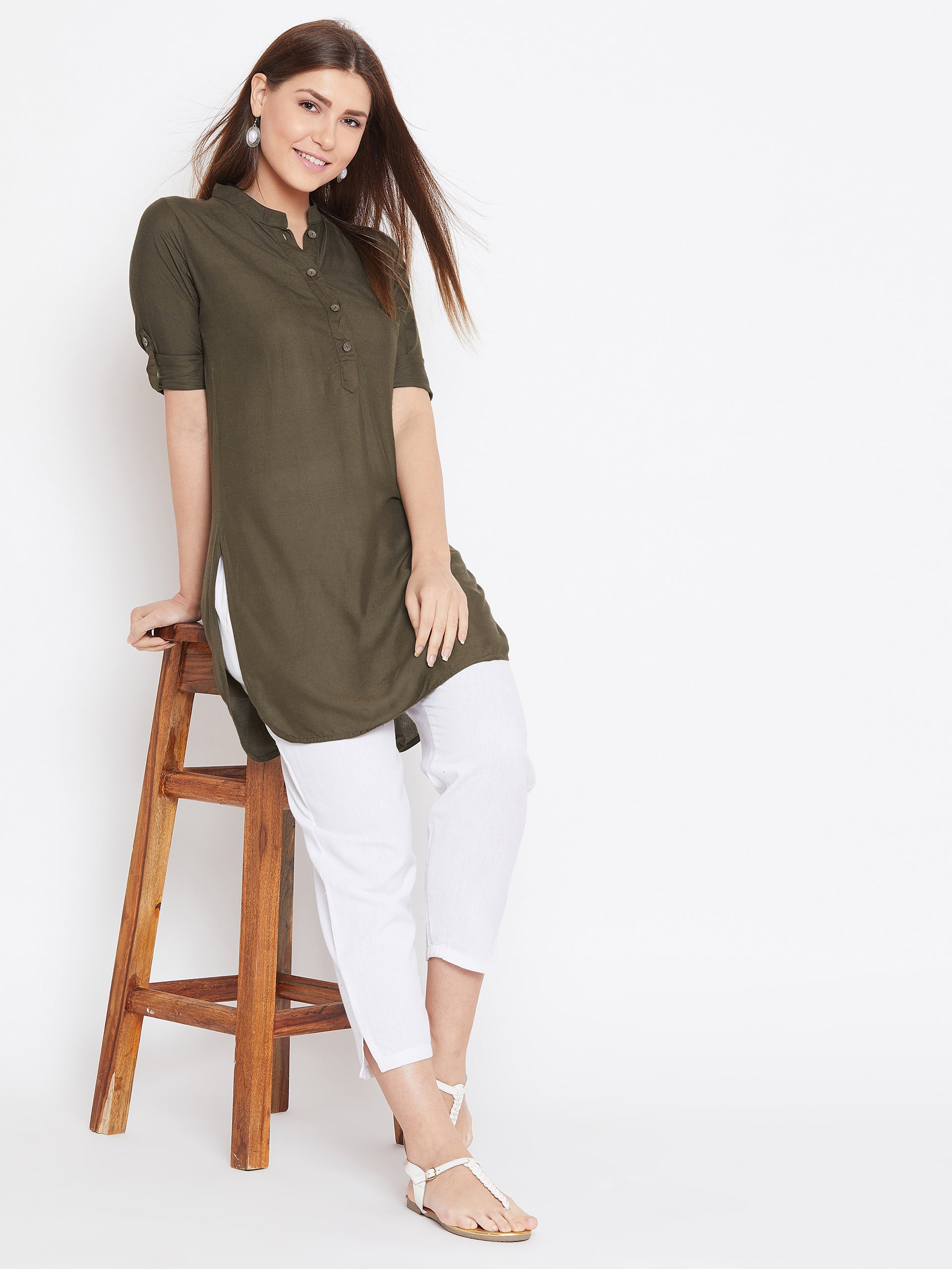 Olive Green Solid Color Kurti