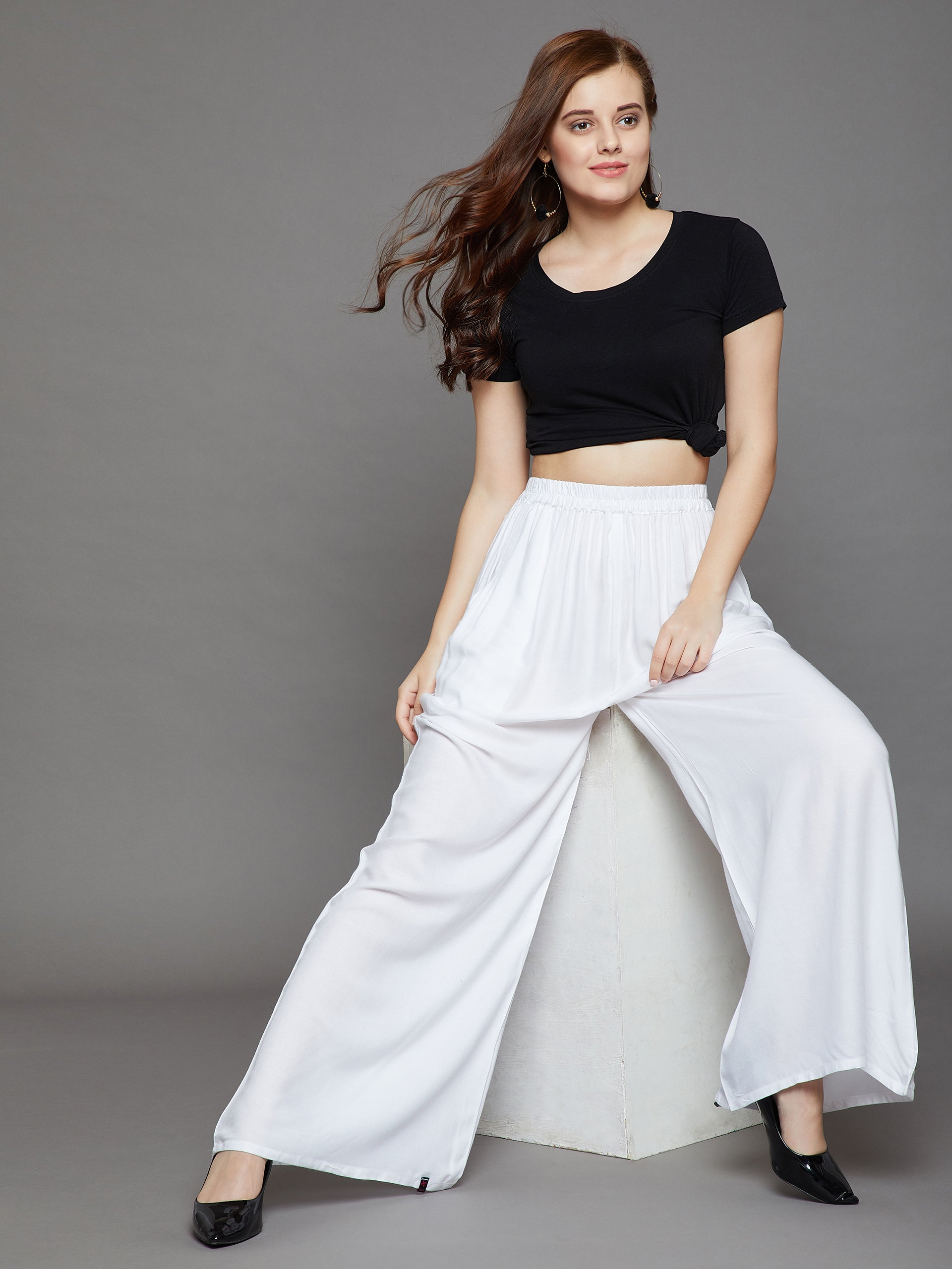 White Plain Rayon Palazzo L White