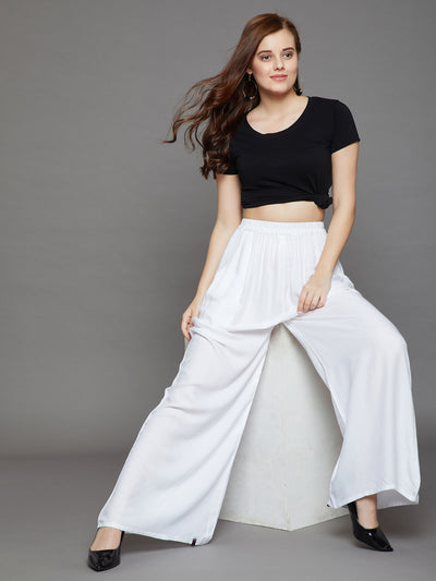White Plain Rayon Palazzo L White