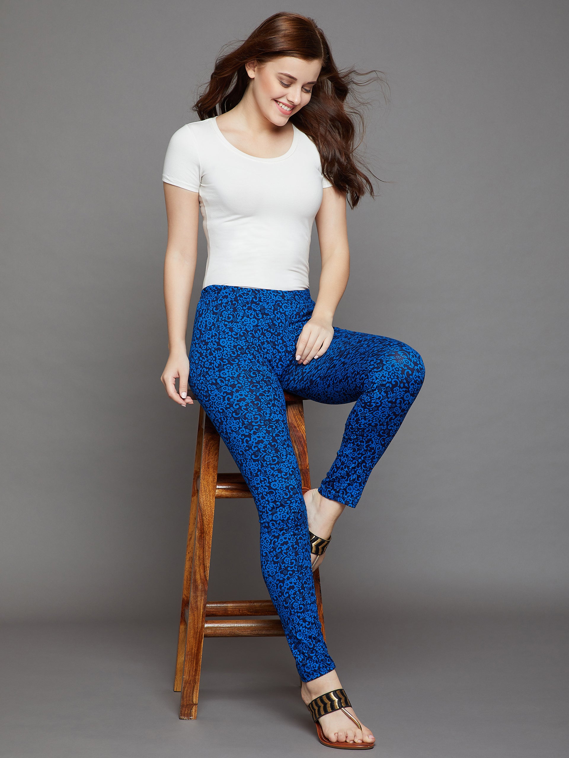Blue Printed Legging Free Size