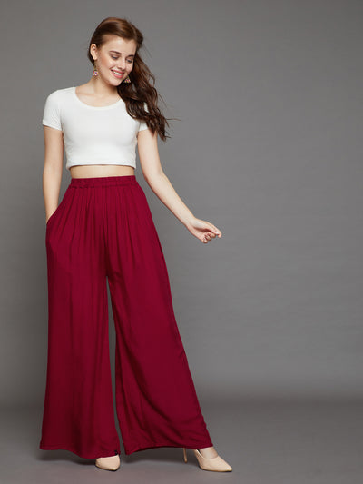 Maroon Plain Rayon Palazzo 2XL