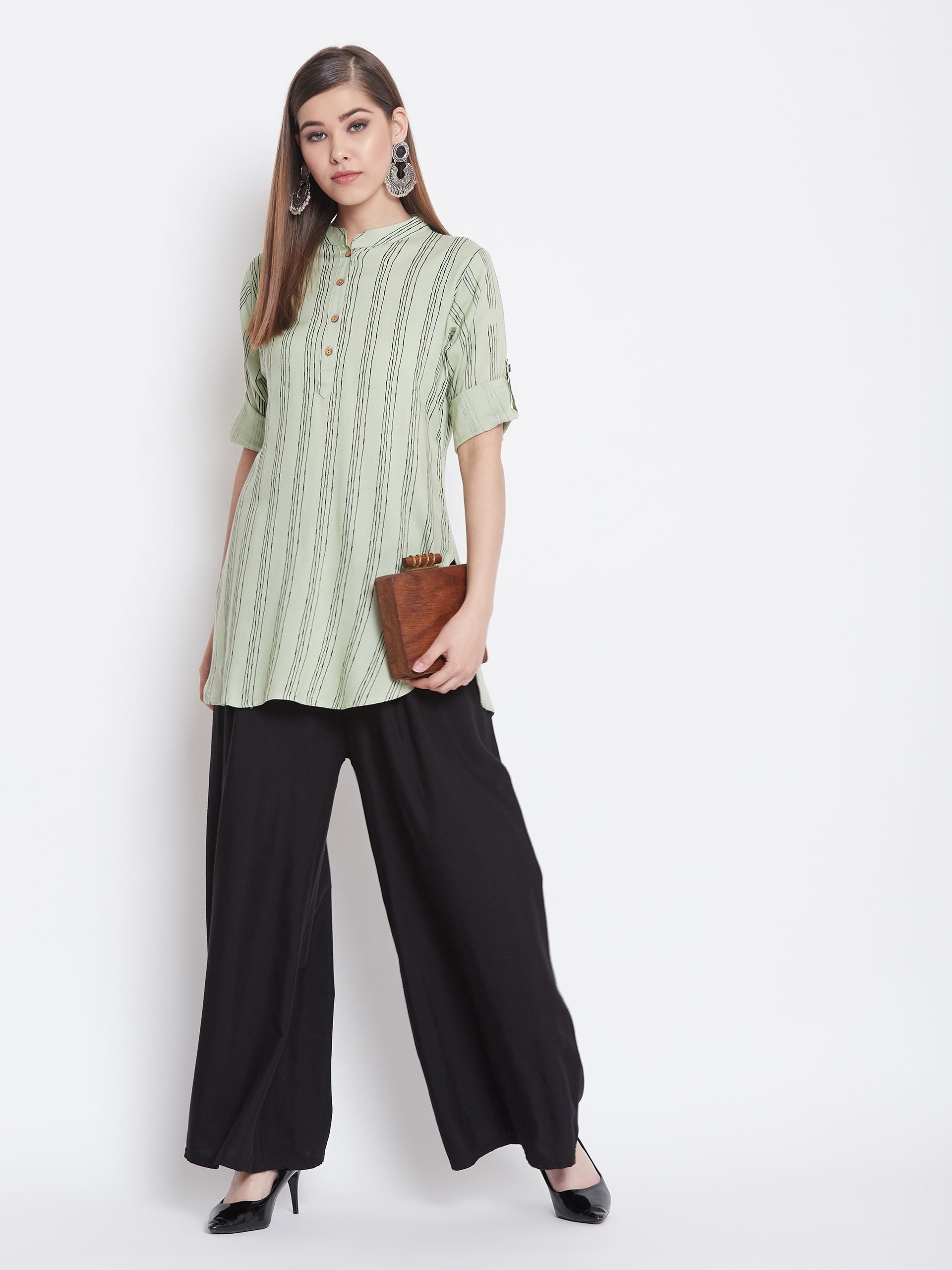 Honeydew Stripes Short Kurti