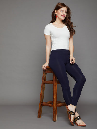 Navy Blue Viscose Ankle Legging