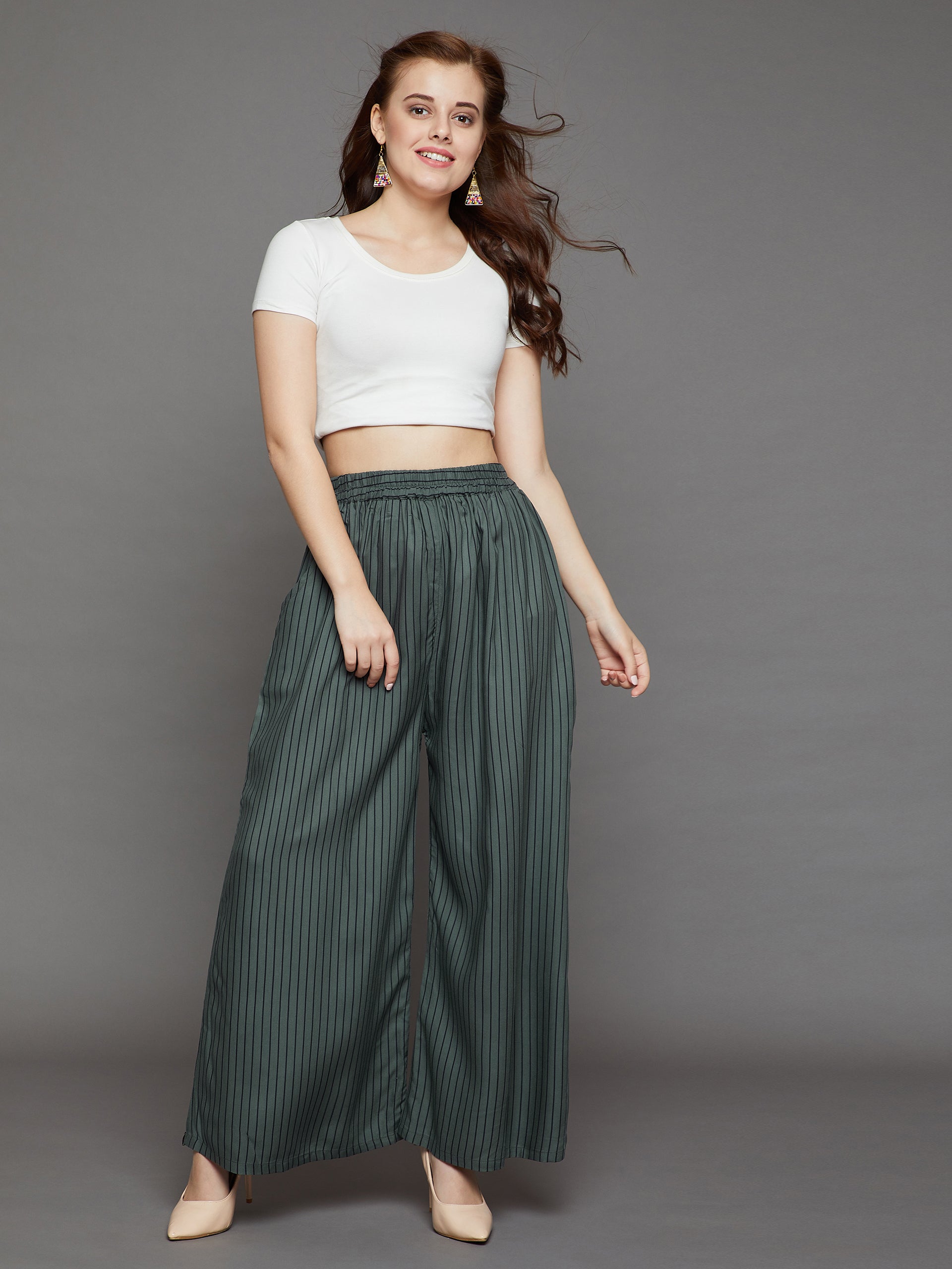 Olive with Black Stripes Palazzo