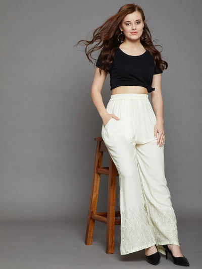 Navy Blue Embroidery Palazzo L Ivory