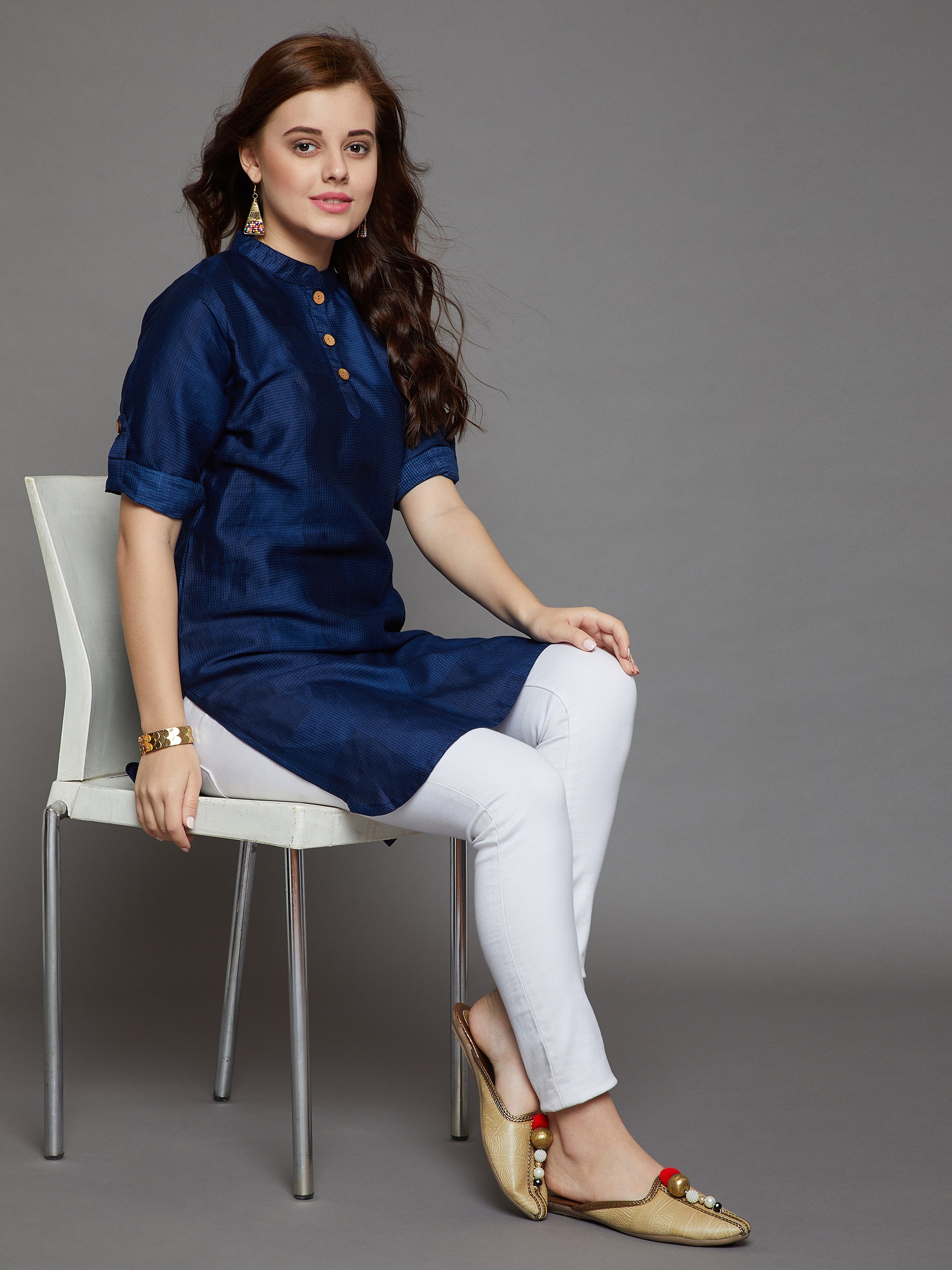 Blue Checks in Check Printed Kurtis