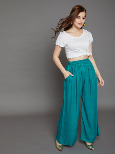 Rama Green Plain Rayon Palazzo 2XL