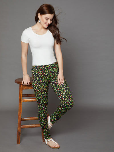 Black Floral Printed Legging Free Size