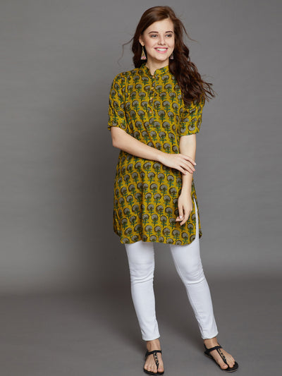 Mustard Printed Kurti One Size