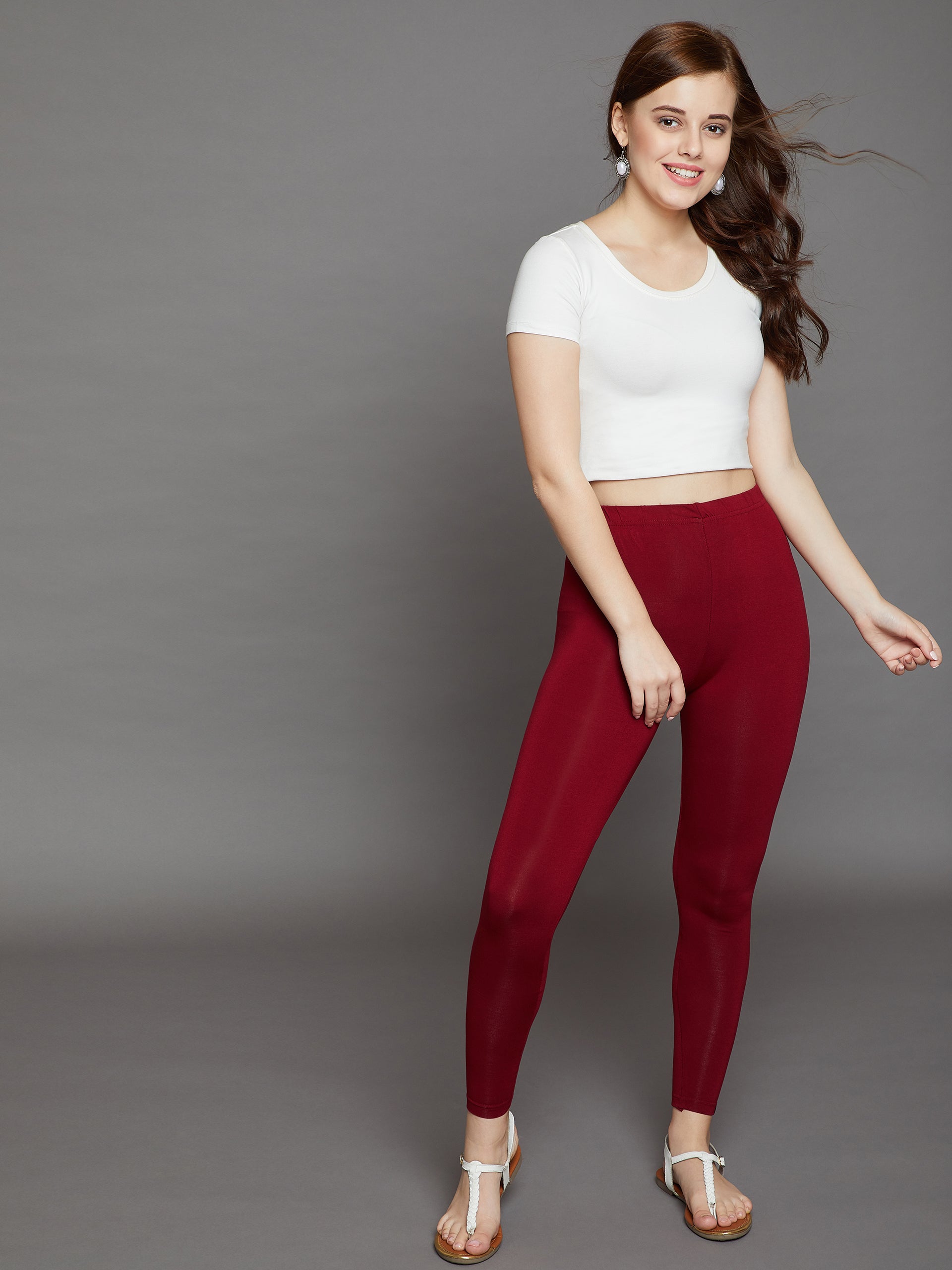 Maroon Viscose Ankle Legging