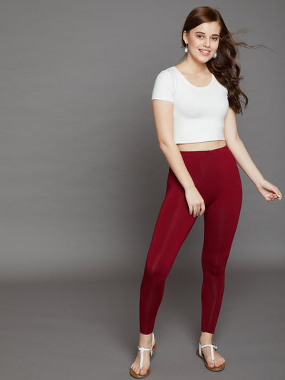 Maroon Viscose Ankle Legging