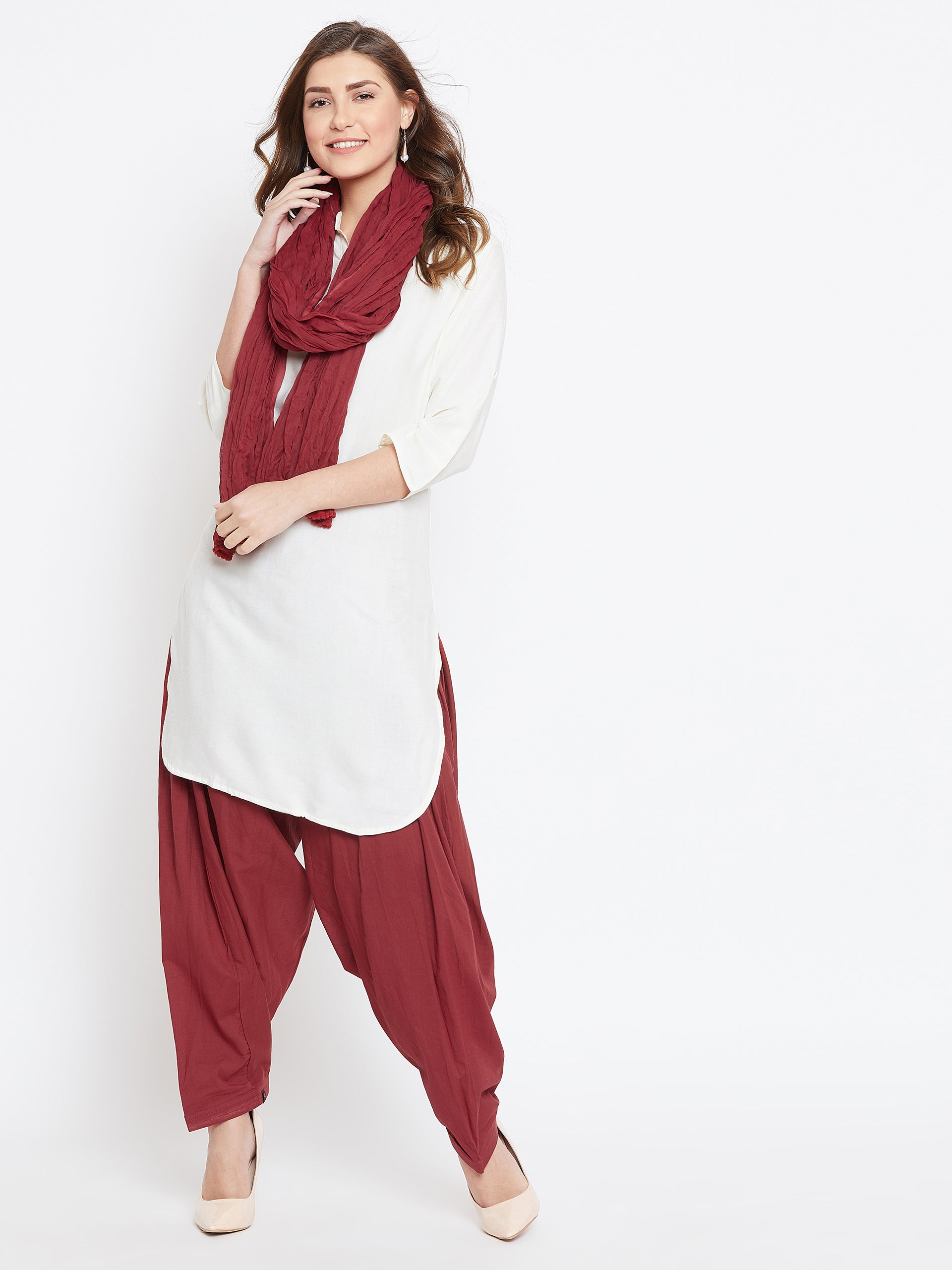 Maroon Cotton Plain Patiala with Dupatta